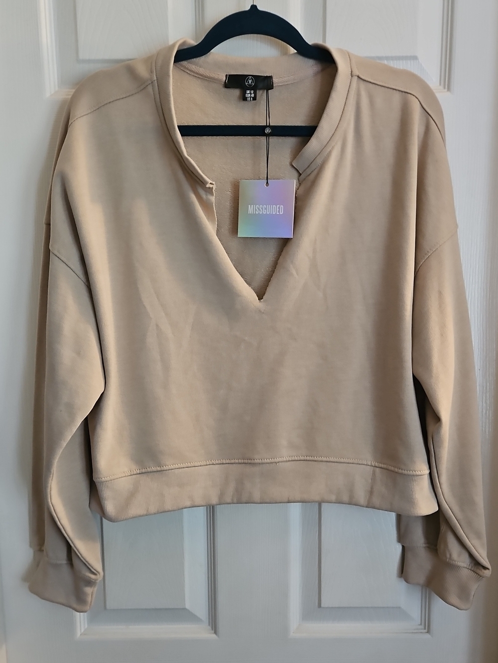 Missguided Beige V-Neck Cropped Sweat Top US8 NWT